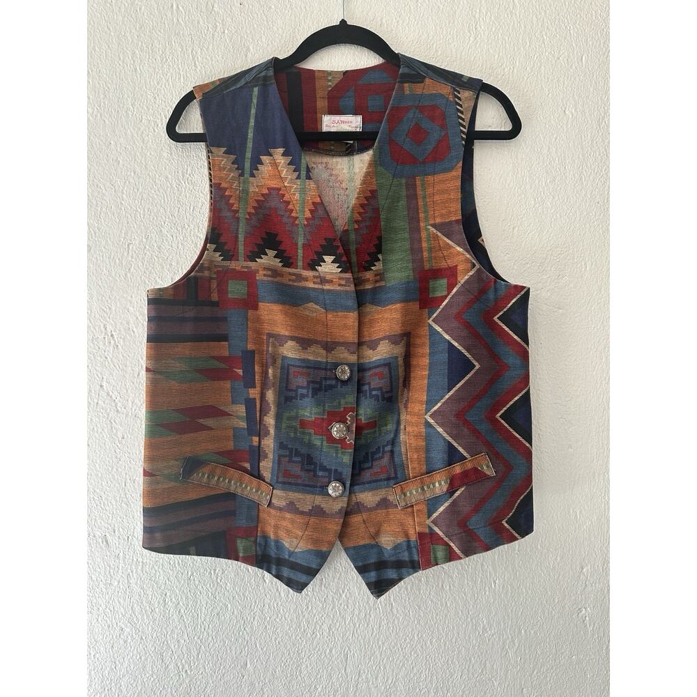 Vintage Southwestern Vest Med Womens Western Cotton USA Cowboy Boho 90s